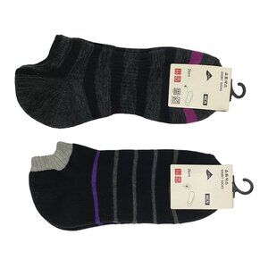 Uniqlo Mens Socks Short Low Cut Grey Black Stripes Striped Lot of 2